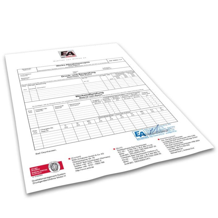 Inspection certificate acc  END-Armaturen APZ31